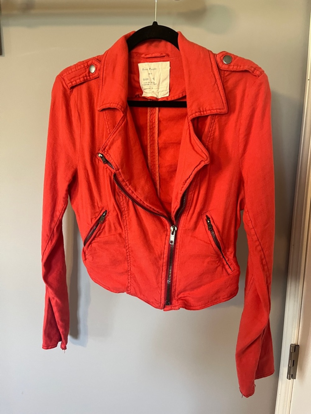Free People Pink Denim Moto Jacket